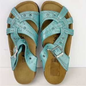 Birkenstock Betula Lambada Turquoise Teal Mermaid Crystal Studded Sandals EUC